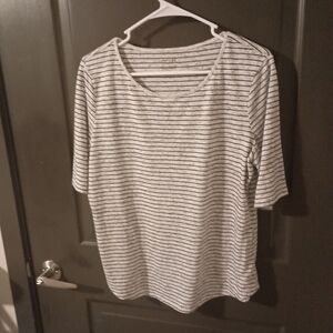Striped Gray Women's Top Elbow Sleeve